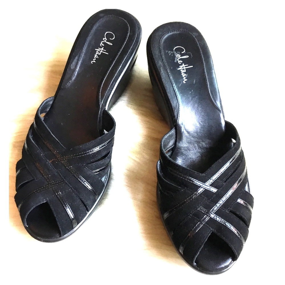 Cole Haan Nike Air black suede wedge sandal shoes